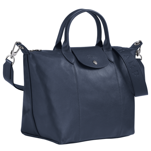 Longchamp Le Pliage Cuir M Bőr Kézitáska Női Kék | 95627NPJG