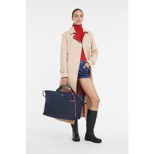 Longchamp Le Pliage Très Paris L Vászon, Recycled canvas Utazótáskák Férfi Kék | 76954MBNS