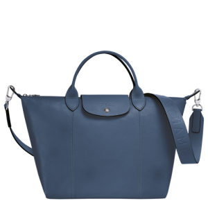 Longchamp Le Pliage Cuir M Bőr Kézitáska Női Kék | 90741SFQG