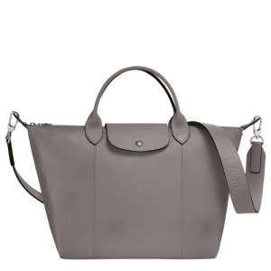 Longchamp Le Pliage Cuir M Bőr Kézitáska Férfi Szürke | 93162DQNG