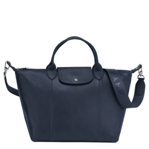 Longchamp Le Pliage Cuir M Bőr Kézitáska Női Kék | 95627NPJG