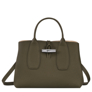 Longchamp Roseau M Bőr Kézitáska Női Zöld | 37451YHJI